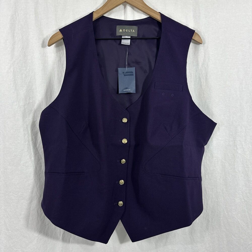 Delta Lands End Passport Plum Purple Unifporm Vest Womens Sz 16W Work Career